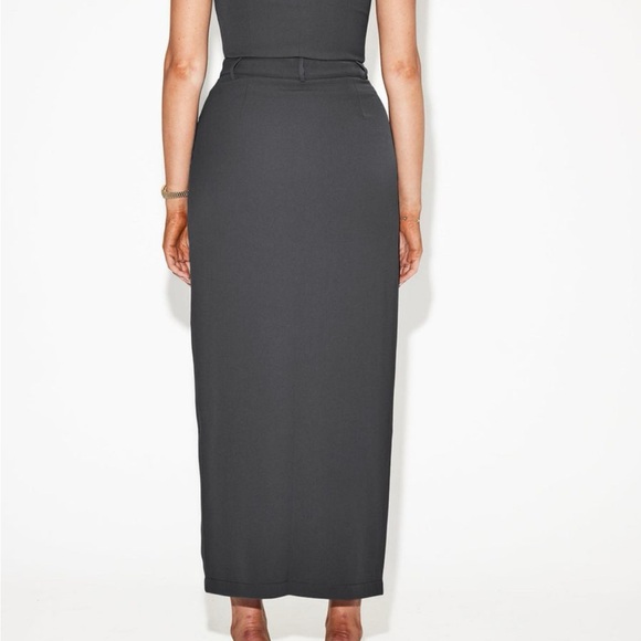 Grey Maxi skirt - split-front solid grey midi skirt - Picture 4 of 4